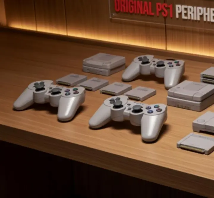 Oryginalne pady, karty pamięci i przewody AV do konsoli PlayStation 1